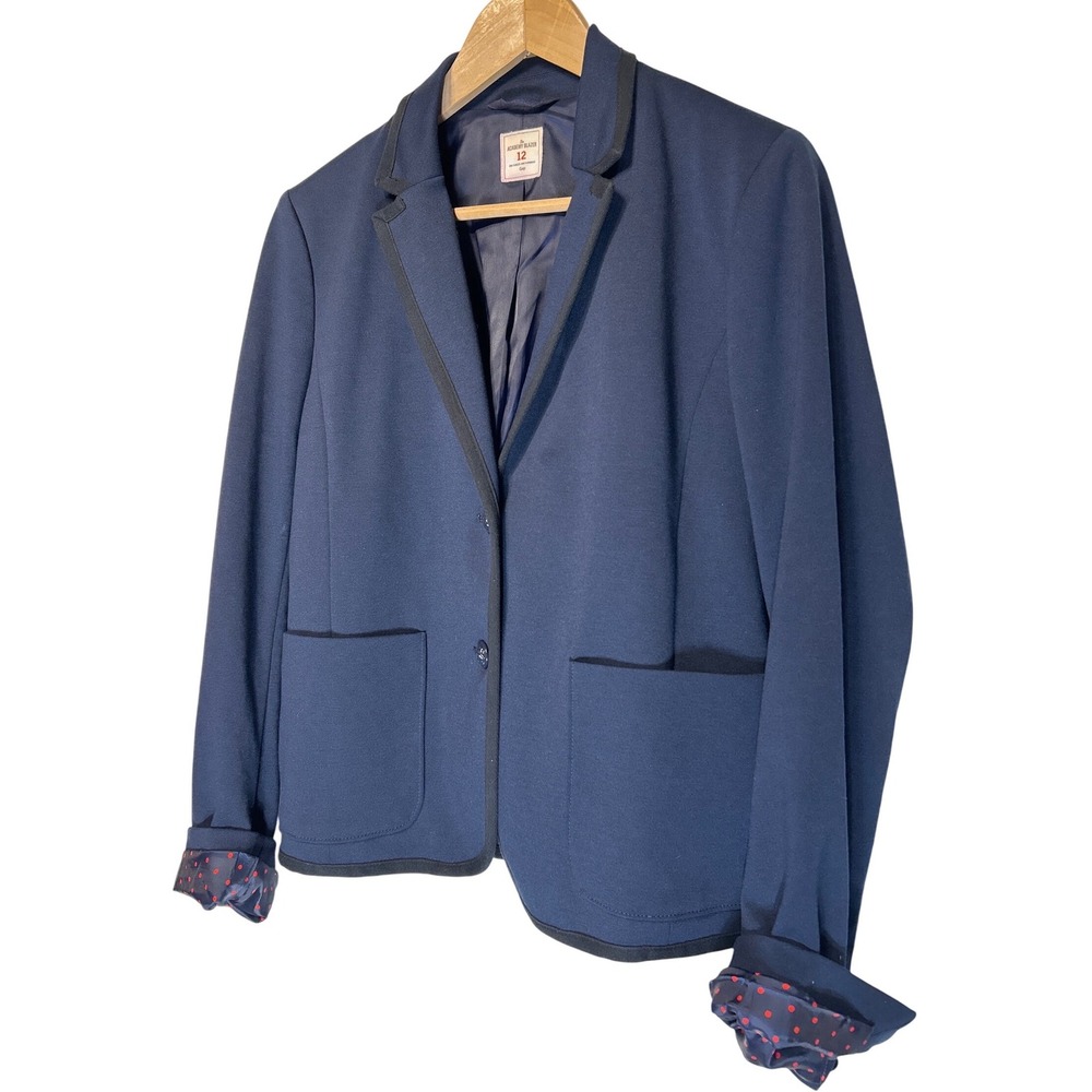 Gap Academy‎ Blazer Navy Blue Black Piping Polka Dot Cuff Lining Womens Size 12